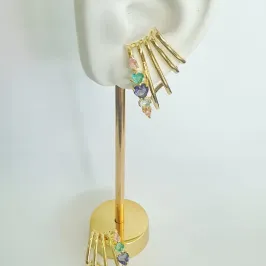BRINCO EAR CUFF MORCEGO PEDRAS COLORIDAS