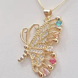 COLAR BORBOLETA C/ ZIRCÔNIAS COLORIDAS