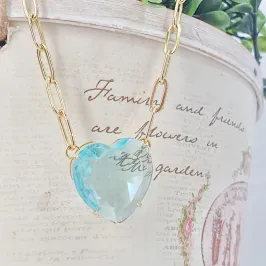 Colar Luxo Pedra Coração Blue