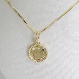 COLAR MEDALHA AMOR, FÉ E LUZ C/ZIRCÕNIAS