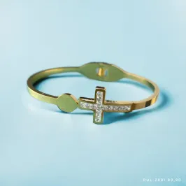 BRACELETE INOX DOURADO CRUZ CRAVEJADA