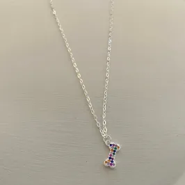 COLAR OSSINHO CRAVEJADO COLORIDO PRATA