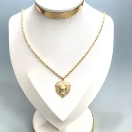 GARGANTILHA CABEÇA DE LEÃO C/ MICRO ZIRCÔNIAS CORDÃO BAIANO