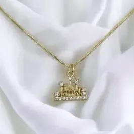 COLAR C/ PINGENTE DE CASTELO C/ ZIRCÔNIAS CRAVEJADAS