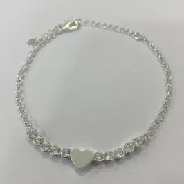 PULSEIRA COM ZIRCÔNIAS E CORAÇÃO LISO NO CENTRO PRATA
