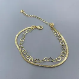 PULSEIRA DUPLA CORAÇÕES ENTRELAÇADOS E MALHA