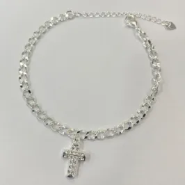 PULSEIRA PINGENTE CRUZ CRAVEJADA PRATA