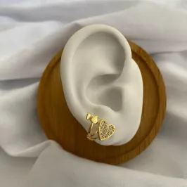 BRINCO EARHOOK CORAÇÃO CRAVEJADO E LISO