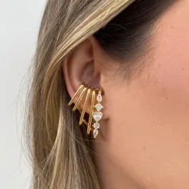 BRINCO EAR CUFF LINHA LUXO MORCEGO ZIRCÔNIAS BRANCAS