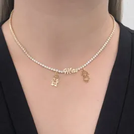 CHOKER RIVIERA REDONDA ESCRITO MÃE C/UM MENINO E UMA MENINA