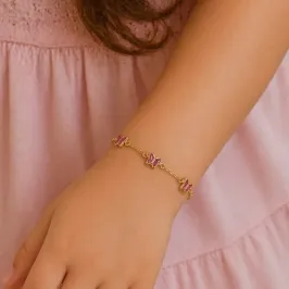 PULSEIRA INFANTIL CARTIER COM TRÊS BORBOLETAS ROSAS