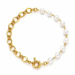 PULSEIRA MEIA PÉROLAS E MEIA ELOS OVAIS COM FECHO BÓIA