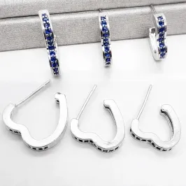 TRIO DE ARGOLA CORAÇÃO ZIRCÔNIA AZUL