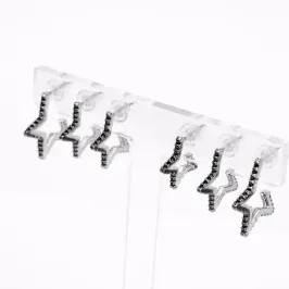 TRIO DE BRINCO ESTRELA COM ZIRCONIA PRETA