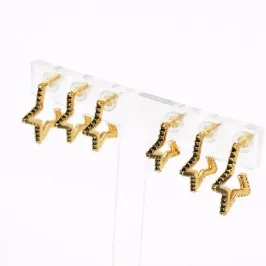 TRIO DE BRINCO ESTRELA COM ZIRCONIA PRETA