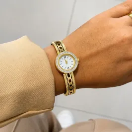 BRACELETE RELÓGIO C/ ARO ELOS E FILEIRAS FRIZADAS