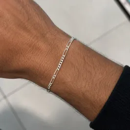 PULSEIRA MASCULINA CORRENTE FÍGARO PRATA COM FECHO GAVETA