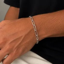 PULSEIRA MASCULINA ELOS COM FECHO GAVETA PRATA