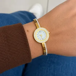 BRACELETE RELÓGIO C/ARO CRAVEJADO C/TREVOS INOX