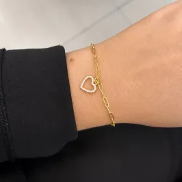PULSEIRA ELOS CARTIER COM CORAÇÃO CRAVEJADO VAZADO