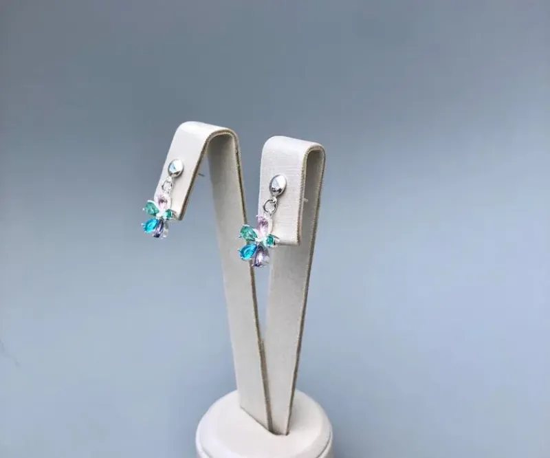 Brinco Flor 5 Pétalas Zircônias Coloridas