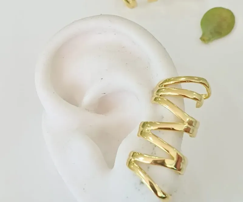 Brinco ear cuff design ear hook fios lisos