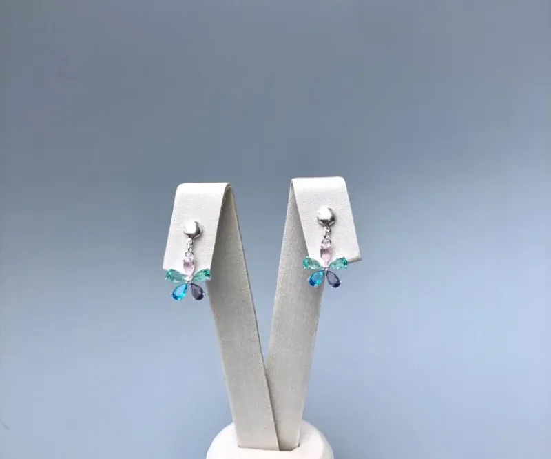 Brinco Flor 5 Pétalas Zircônias Coloridas