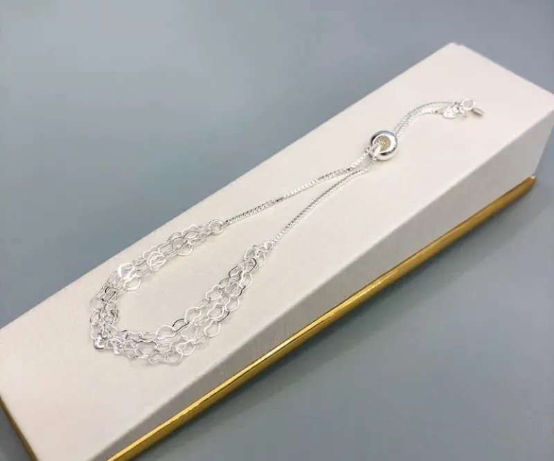 PULSEIRA C/ FECHO REGULÁVEL GRAVATINHA C/ ELOS DE CORAÇÃO