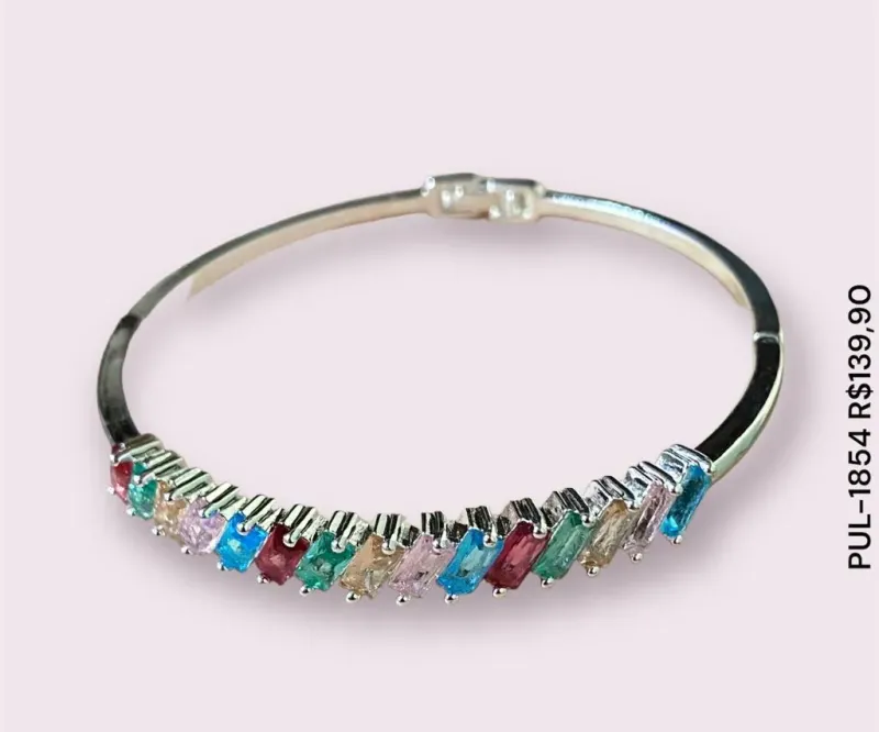 Bracelete zircônia navete colorida com fecho baguete