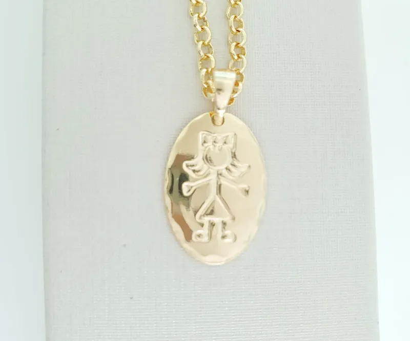 Colar c/ Corrente Elo Portugês c/ Pingente Oval Menina