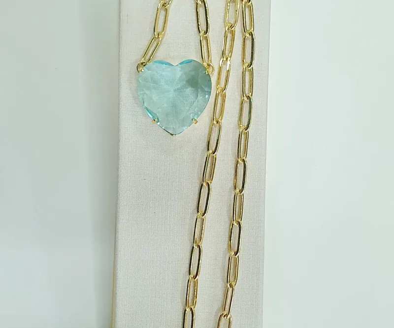 Colar Luxo Pedra Coração Blue
