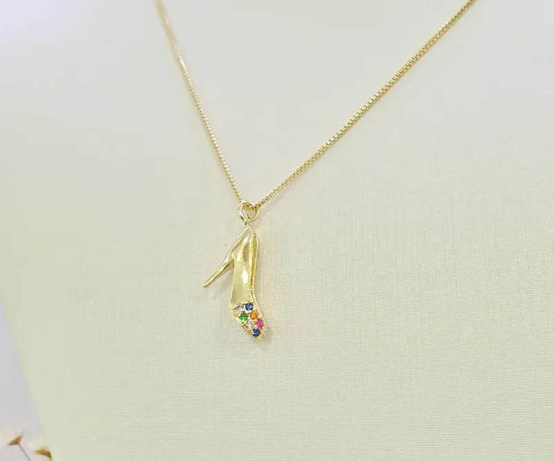 Colar Sapatinho c/ Micro Zircônias Coloridas