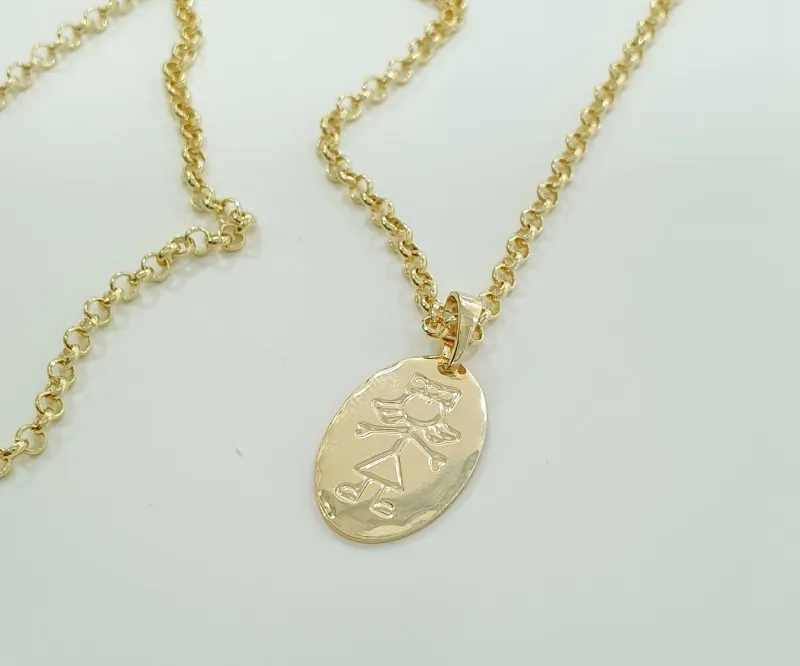 Colar c/ Corrente Elo Portugês c/ Pingente Oval Menina