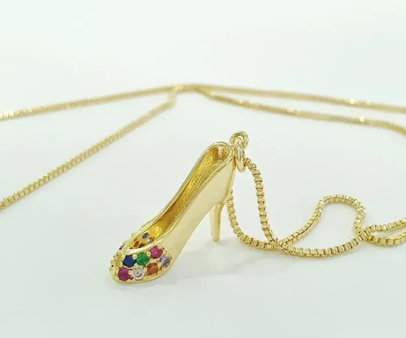 Colar Sapatinho c/ Micro Zircônias Coloridas