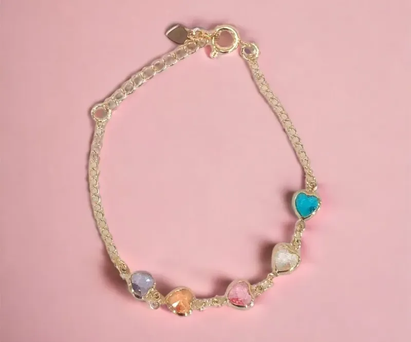 PULSEIRA INFANTIL 5 CORAÇÕES COLORIDOS