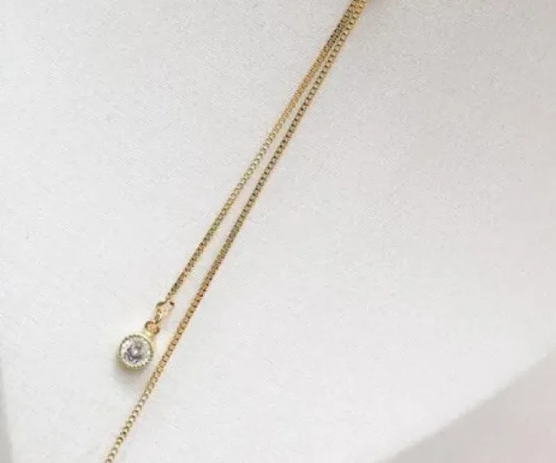 COLAR GRAVATINHA 65cm DUAS ZIRCÔNIAS EMBUTIDAS