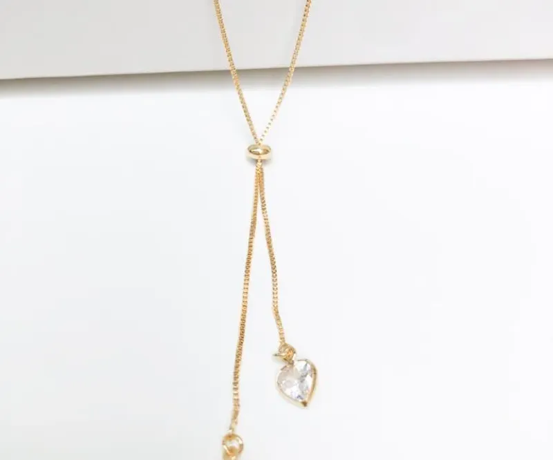 COLAR GRAVATINHA 65cm COM DOIS CORAÇÕES DE ZIRCÔNIA