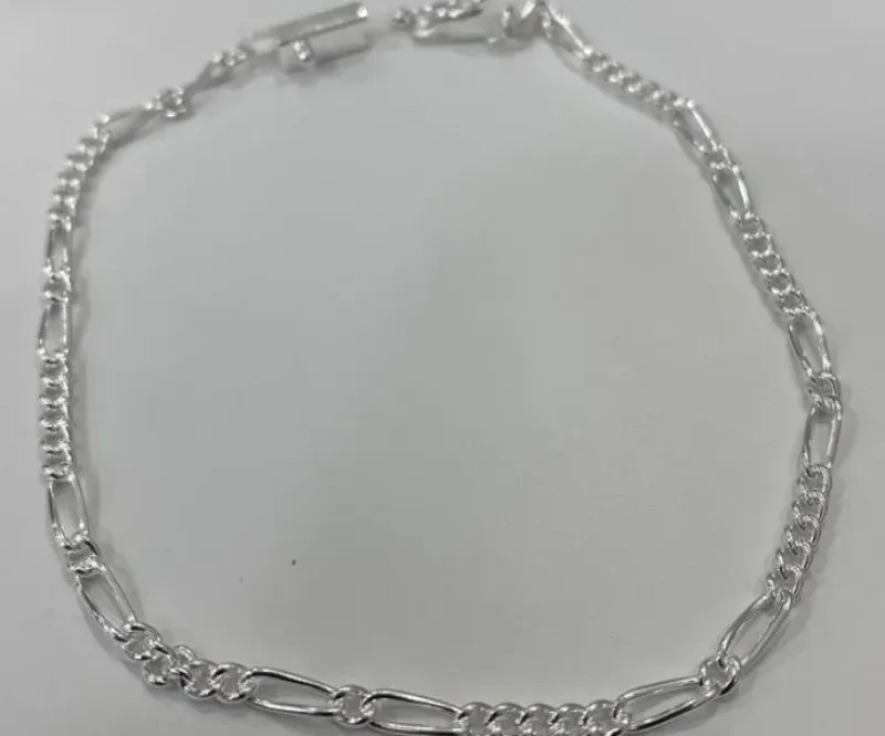 PULSEIRA MASCULINA CORRENTE FÍGARO PRATA COM FECHO GAVETA