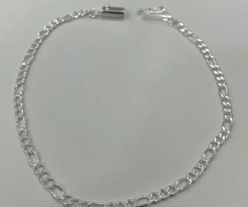 PULSEIRA MASCULINA FÍGARO LARGO COM FECHO GAVETA PRATA