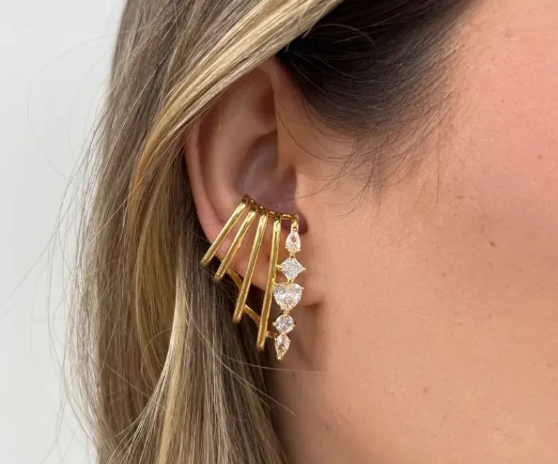 BRINCO EAR CUFF LINHA LUXO MORCEGO ZIRCÔNIAS BRANCAS