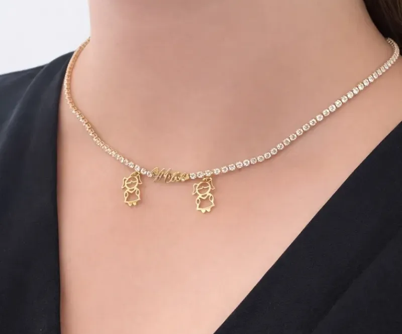 CHOKER RIVIERA REDONDA ESCRITO MÃE C/ DUAS MENINAS