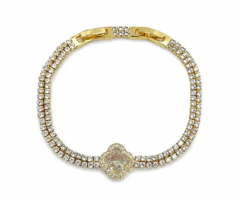 PULSEIRA RIVIERA 2 FILEIRAS COM TREVO DE ZIRCÔNIA