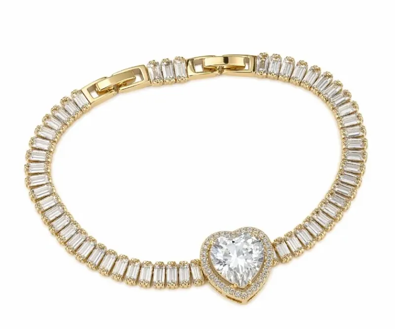PULSEIRA RIVIERA BAGUETE COM CORAÇÃO DE ZIRCÔNIA