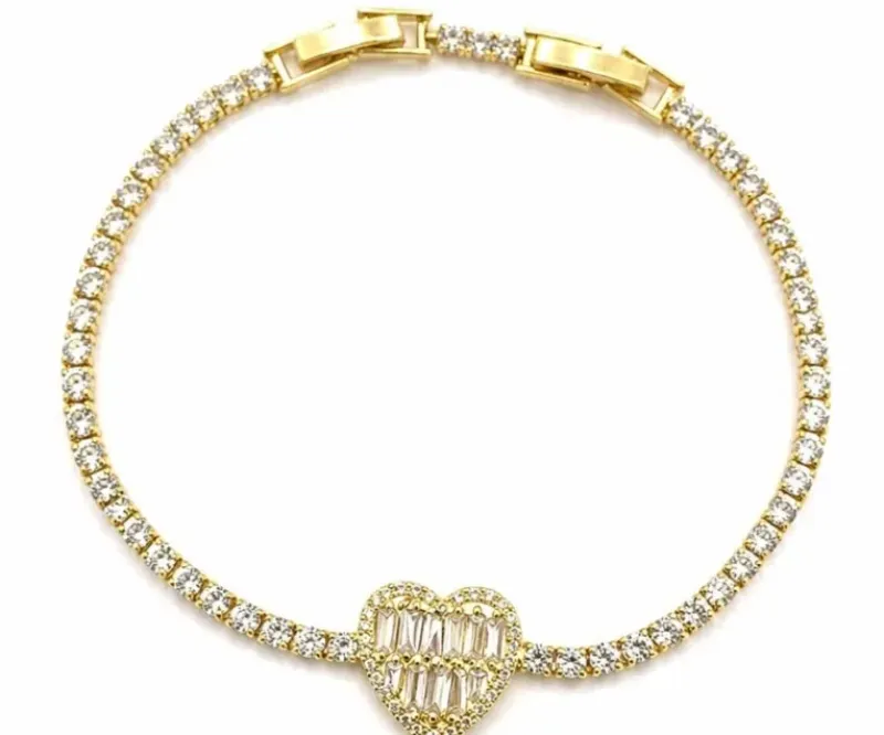 PULSEIRA RIVIERA CORAÇÃO EM PEDRAS BAGUETE CRAVEJADO