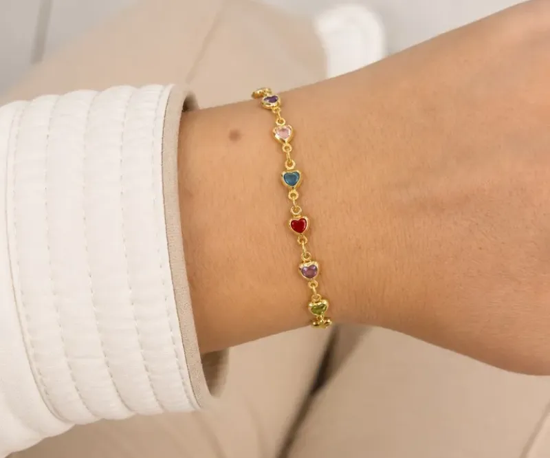 PULSEIRA CORAÇÕES COLORIDOS DE ZIRCÔNIA
