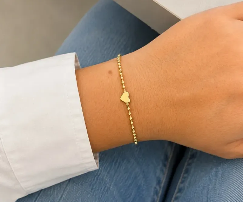 PULSEIRA MINI ESFERAS COM CORAÇÃO LISO