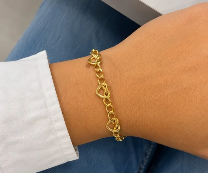 PULSEIRA TRÊS CORAÇÕES ENTRELAÇADOS COM ELOS