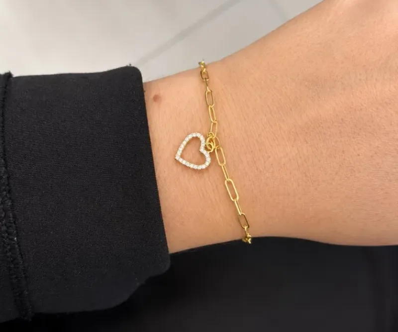 PULSEIRA ELOS CARTIER COM CORAÇÃO CRAVEJADO VAZADO