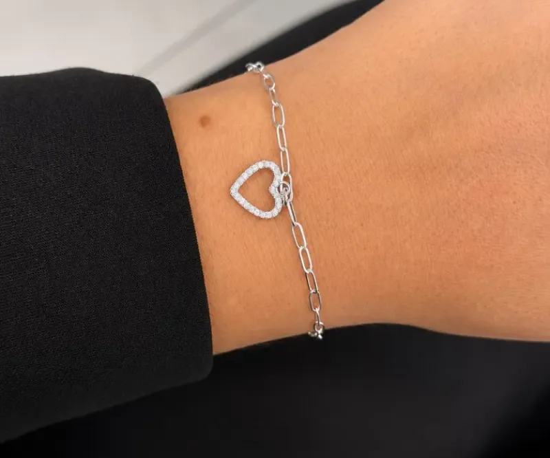 PULSEIRA ELOS CARTIER COM CORAÇÃO CRAVEJADO VAZADO